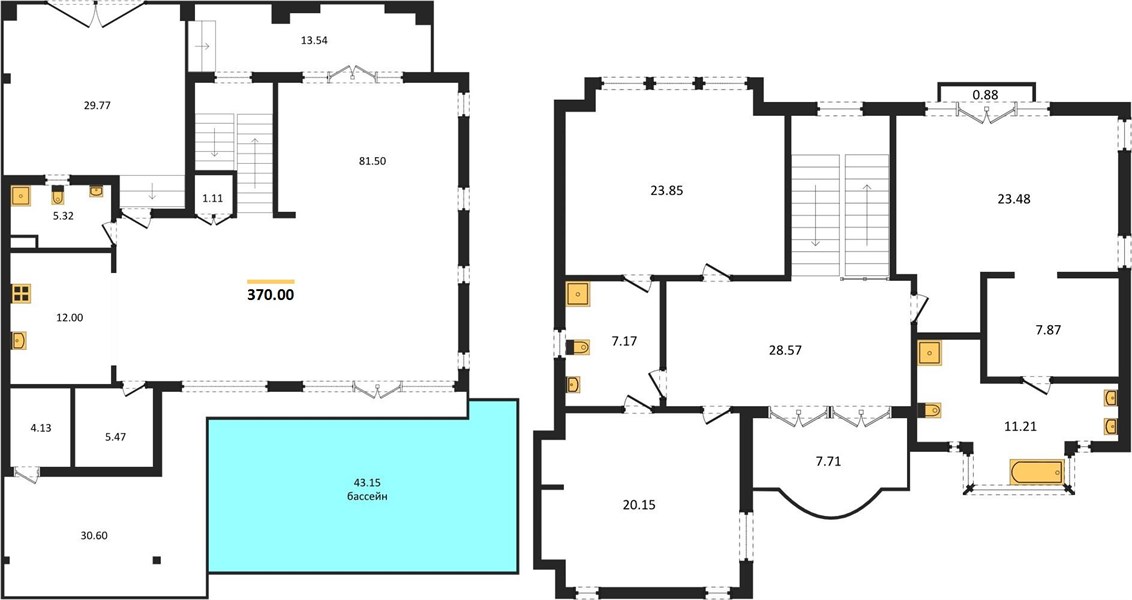 Планировка 3 спальни 370 м², ЖК Above Element Villa