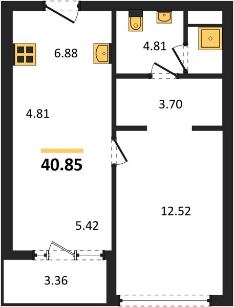 Планировка 1 спальня 40,9 м², ЖК The Ozone Condominium