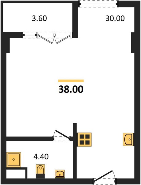 Планировка 1 спальня 38 м², ЖК Above Element Condominium