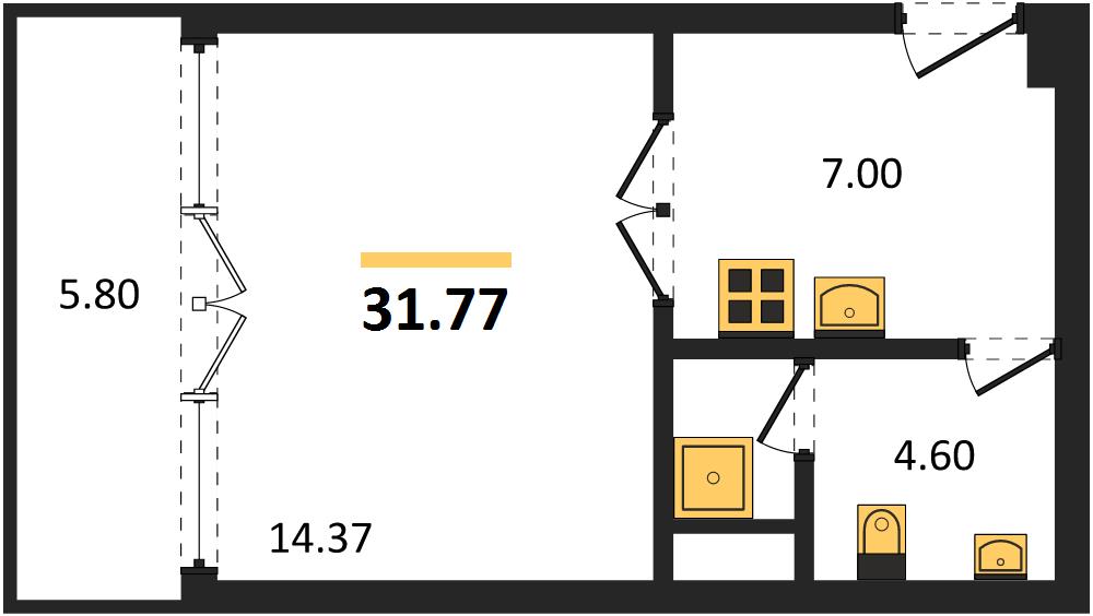 Планировка 1 спальня 31,8 м², ЖК Proud Rawai Condominium