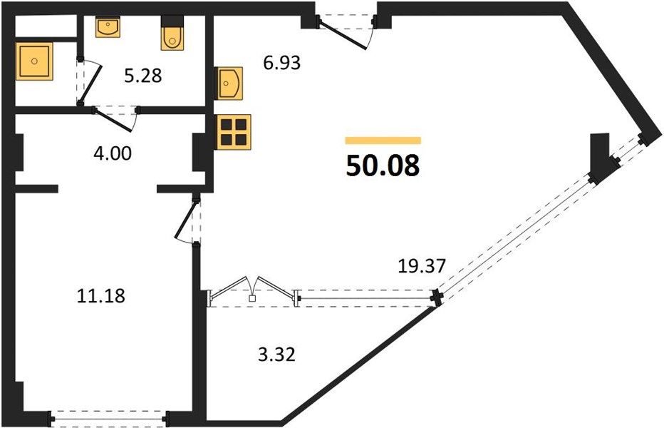 Планировка 1 спальня 50,1 м², ЖК The One Naiharn