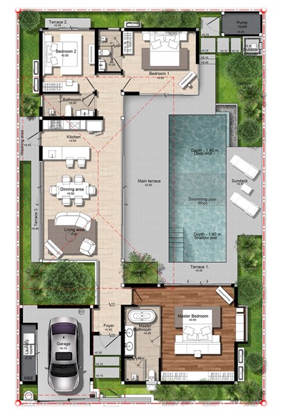 Планировка 3 спальни 366 м², ЖК Botanica Pru Jampa