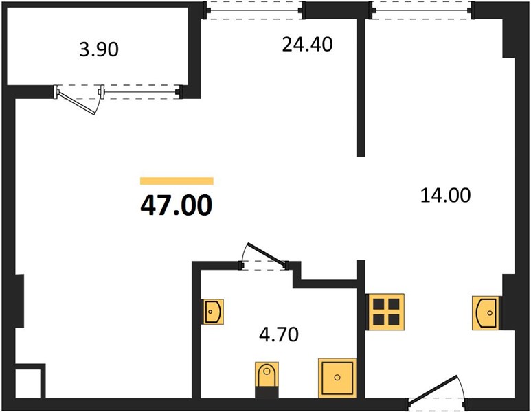 Планировка 2 спальни 47 м², ЖК Above Element Condominium