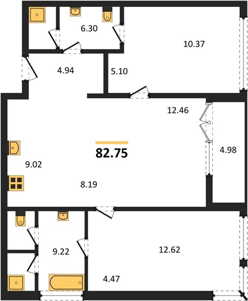 Планировка 2 спальни 82,8 м², ЖК The Ozone Condominium