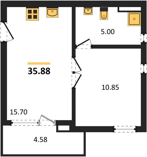 Планировка 1 спальня 35,9 м², ЖК THE TITLE HALO 1