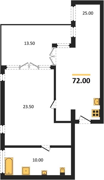 Планировка 1 спальня 72 м², ЖК MGallery Residences MontAzure