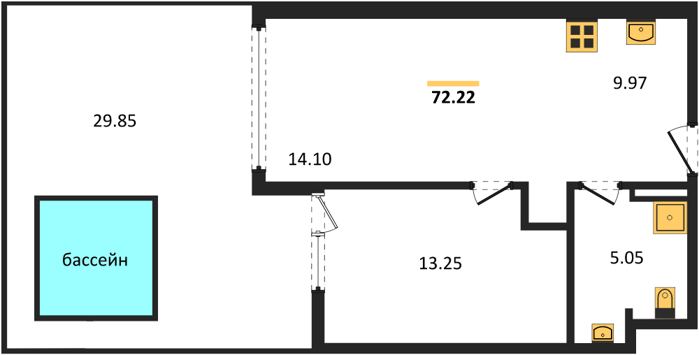 Планировка 1 спальня 72,2 м², ЖК Layan Green Park (Лаян Грин Парк)
