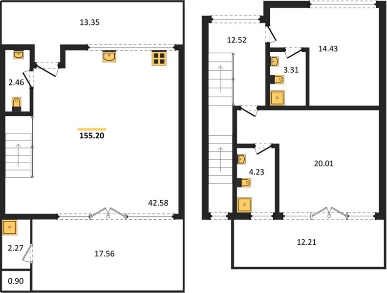 Планировка 2 спальни 155,2 м², ЖК Utopia Maikhao