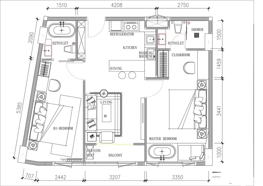 Планировка 2 спальни 75 м², ЖК Capri Residence