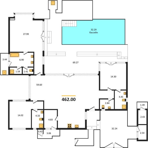 Планировка 3 спальни 462 м², ЖК Botanica Modern Loft ll