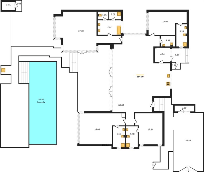 Планировка 4 спальни 654 м², ЖК Botanica Forestique