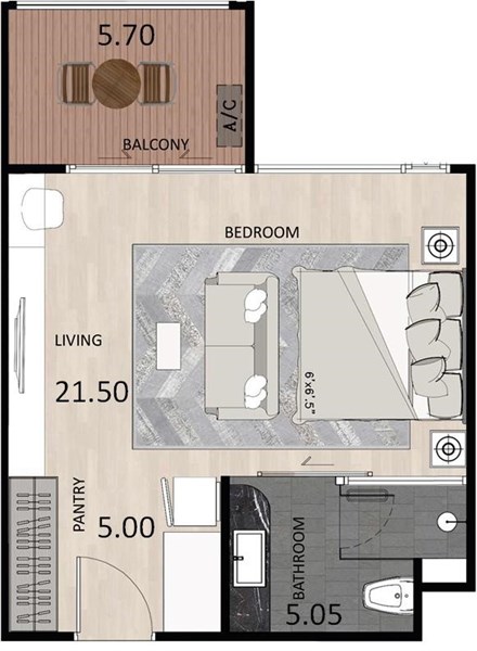 Планировка Студия 37,7 м², ЖК Sea Heaven Phuket