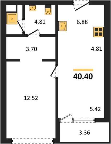 Планировка 1 спальня 40,4 м², ЖК The Ozone Condominium
