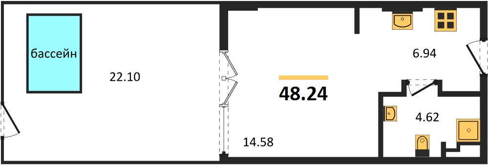 Планировка Студия 48,2 м², ЖК Layan Green Park (Лаян Грин Парк)