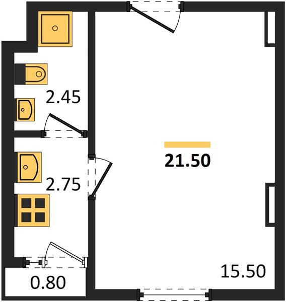Планировка Студия 21,5 м², ЖК VIP Great Hill