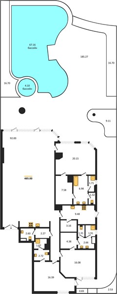 Планировка 3 спальни 485 м², ЖК Banyan Tree Beach Residences Sirena(Seaview Residences)