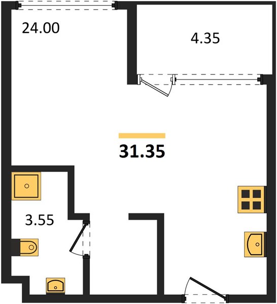 Планировка Студия 31,4 м², ЖК Royal Lee