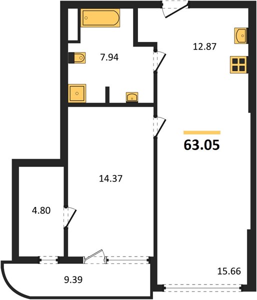 Планировка 1 спальня 63,1 м², ЖК Layan Green Park (Лаян Грин Парк)