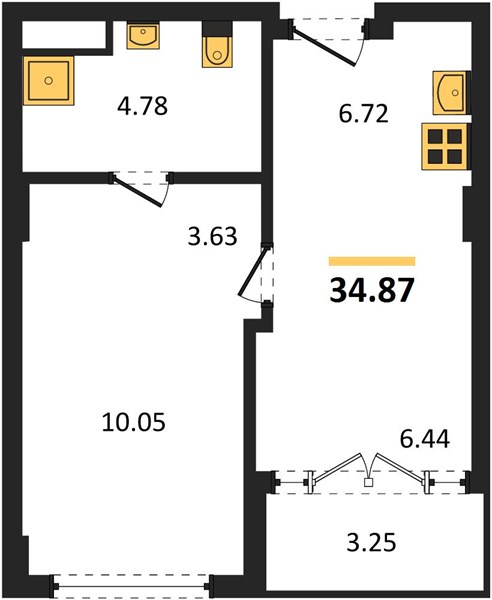 Планировка 1 спальня 34,9 м², ЖК The One Naiharn