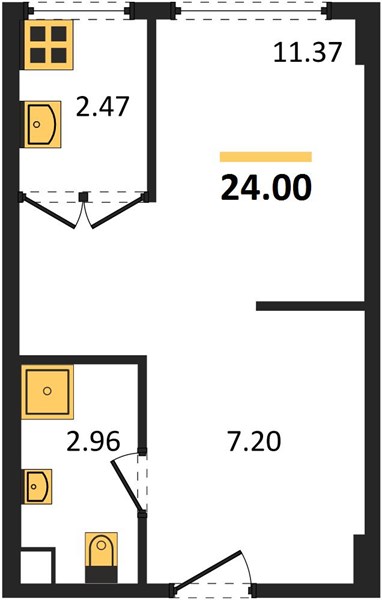 Планировка Студия 24 м², ЖК Utopia Central (Утопия Централ)