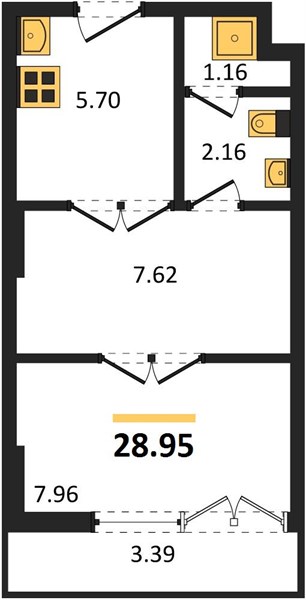 Планировка 2 спальни 29 м², ЖК The Origin Kathu Patong