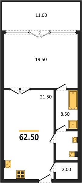 Планировка 1 спальня 61,6 м², ЖК Bright Phuket