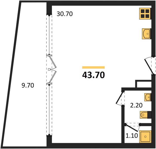 Планировка Студия 43,7 м², ЖК HARMONY