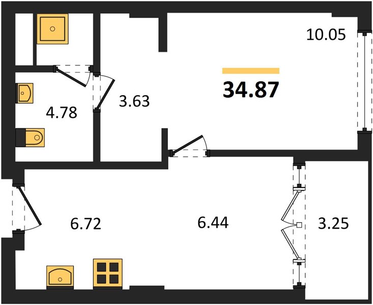 Планировка 1 спальня 42,7 м², ЖК The One Naiharn