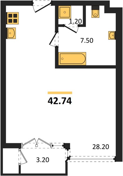 Планировка Студия 42,7 м², ЖК The Marin Phuket