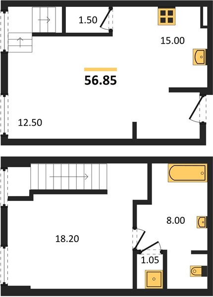 Планировка 1 спальня 56,9 м², ЖК Wyndham La Vita