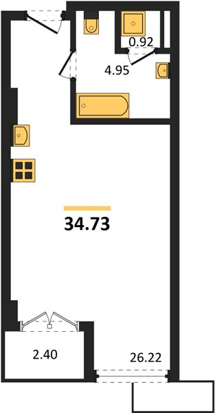 Планировка Студия 34,7 м², ЖК Wyndham Jomtien Pattaya