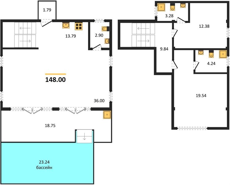 Планировка 2 спальни 148 м², ЖК Utopia Maikhao