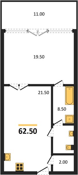 Планировка 1 спальня 62,6 м², ЖК Bright Phuket