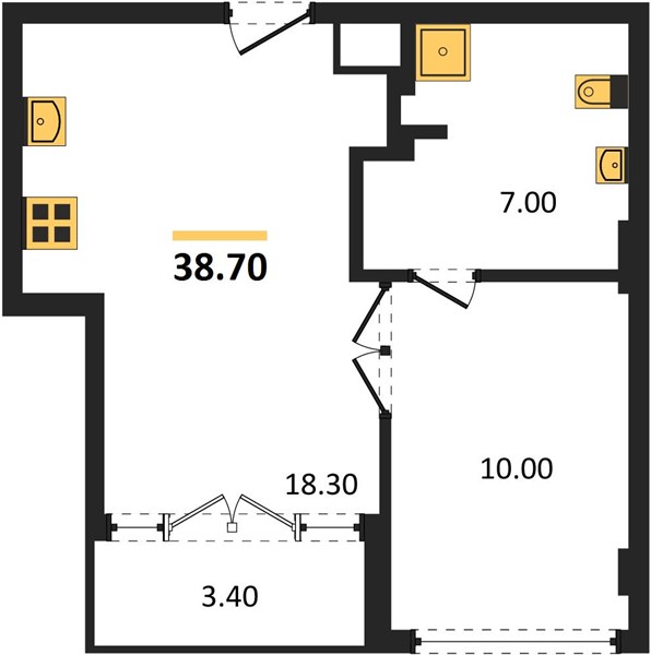 Планировка 1 спальня 38,7 м², ЖК The Panora Phuket Condo