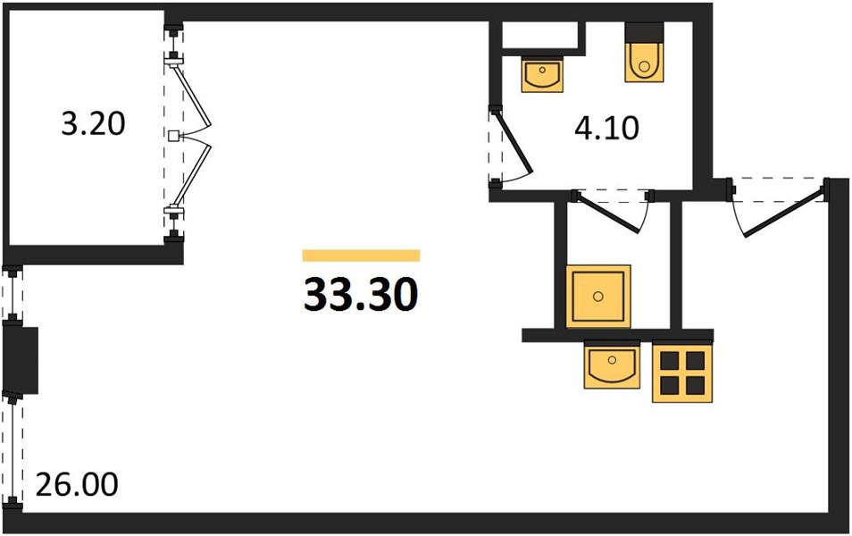 Планировка Студия 33,3 м², ЖК Proud Rawai Condominium