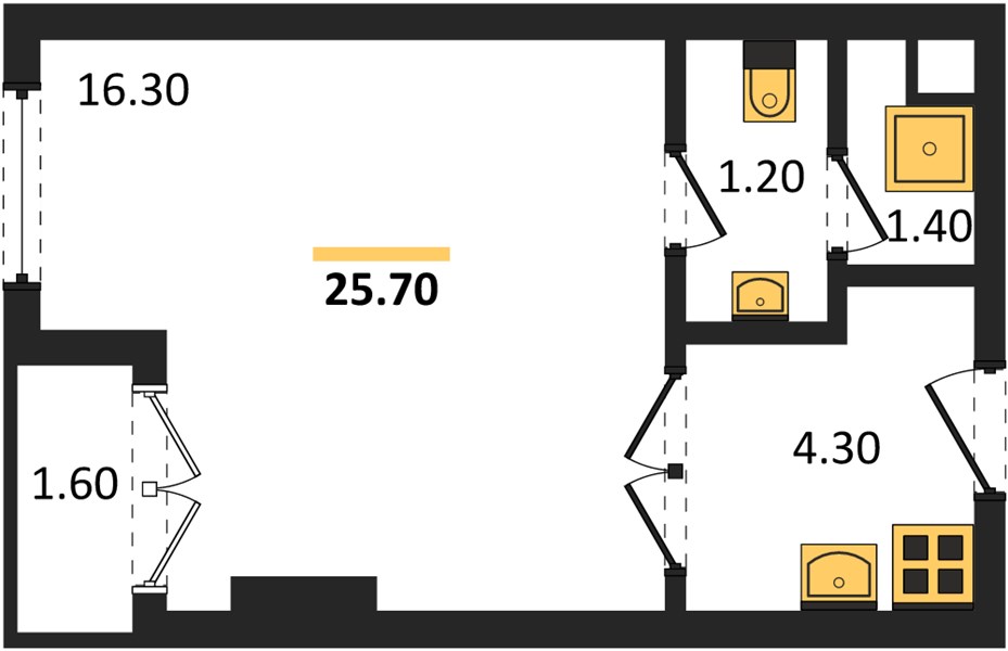 Планировка Студия 25,7 м², ЖК The Base Rise