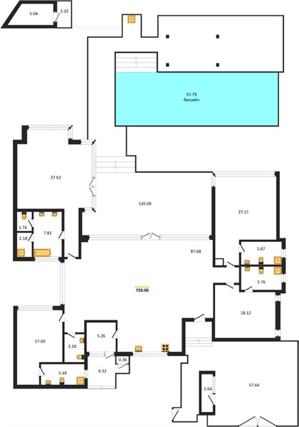 Планировка 4 спальни 720 м², ЖК Botanica Forestique