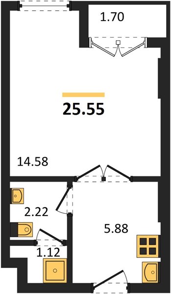 Планировка Студия 25,6 м², ЖК The Origin Kathu Patong