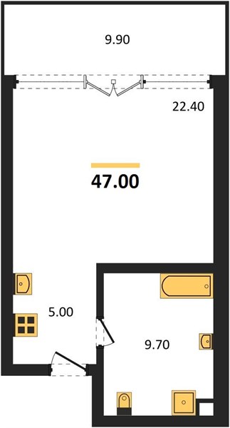 Планировка Студия 47 м², ЖК MGallery Residences MontAzure