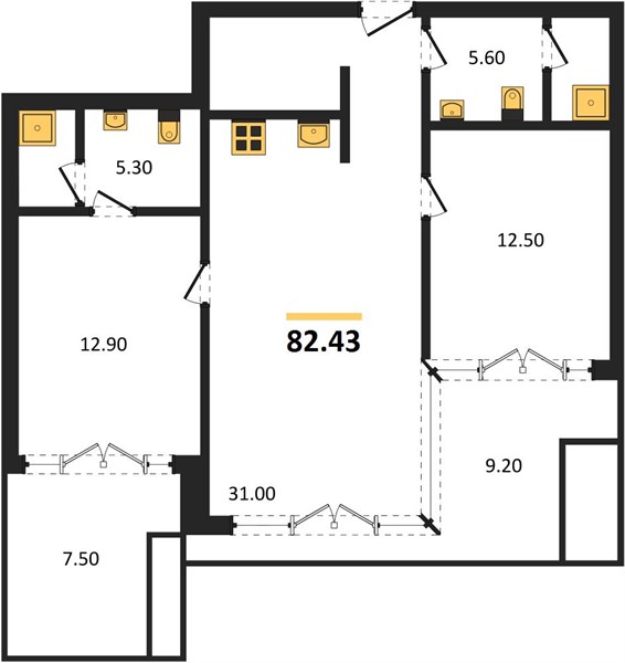 Планировка 2 спальни 82,4 м², ЖК Saturdays Residence Condo