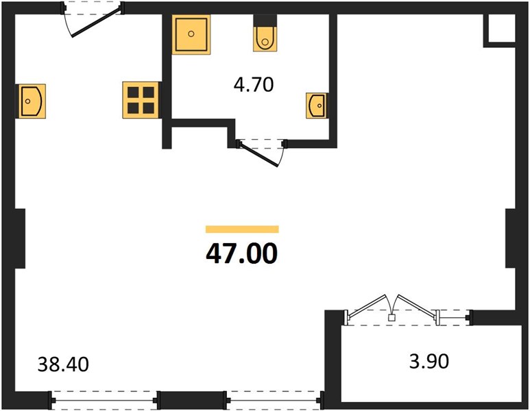 Планировка 1 спальня 47 м², ЖК Above Element Condominium