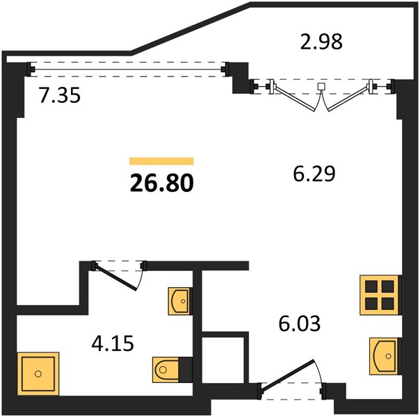 Планировка Студия 26,8 м², ЖК The One Naiharn