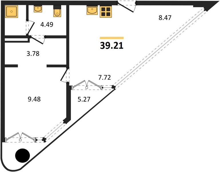 Планировка 1 спальня 39,2 м², ЖК The One Naiharn