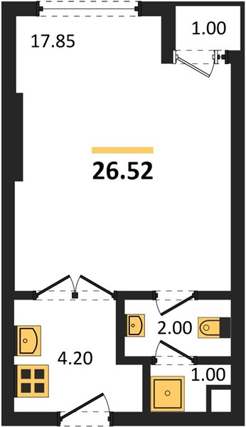 Планировка 1 спальня 26,5 м², ЖК The Base Bukit