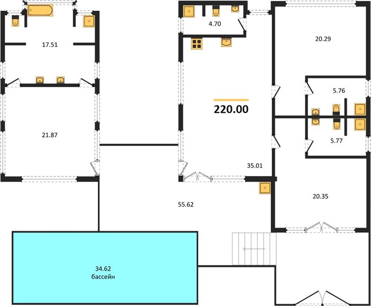 Планировка 3 спальни 220 м², ЖК Utopia Maikhao