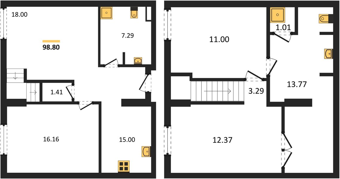 Планировка 2 спальни 98,8 м², ЖК Wyndham La Vita