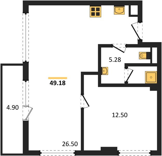 Планировка 1 спальня 49,2 м², ЖК Sea Heaven Phuket