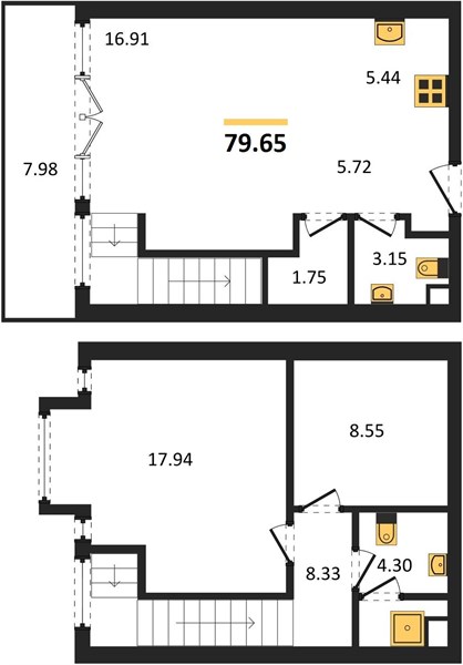 Планировка 2 спальни 79,7 м², ЖК The Ozone Condominium