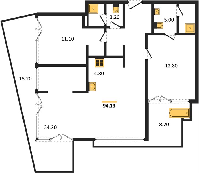 Планировка 2 спальни 94,1 м², ЖК Saturdays Residence Condo