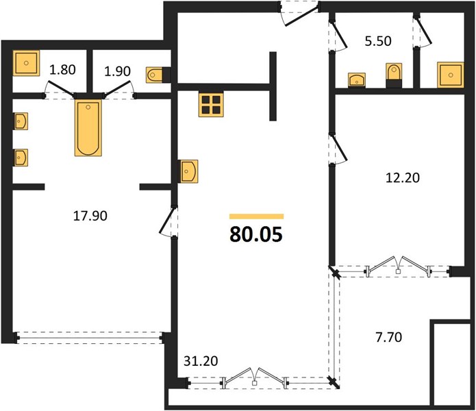 Планировка 2 спальни 80,1 м², ЖК Saturdays Residence Condo